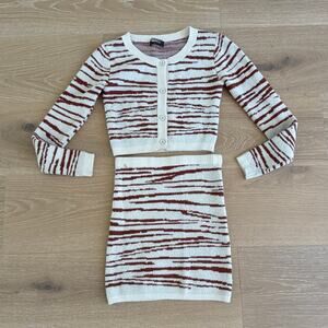 4 Sienna Knit Set Mini Skirt & Cardigan Size S Beige Brown